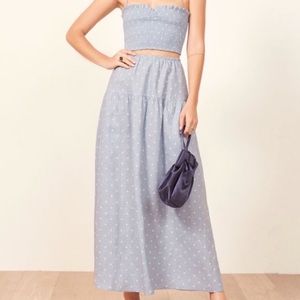 Reformation kitty two piece polka dot skirt top